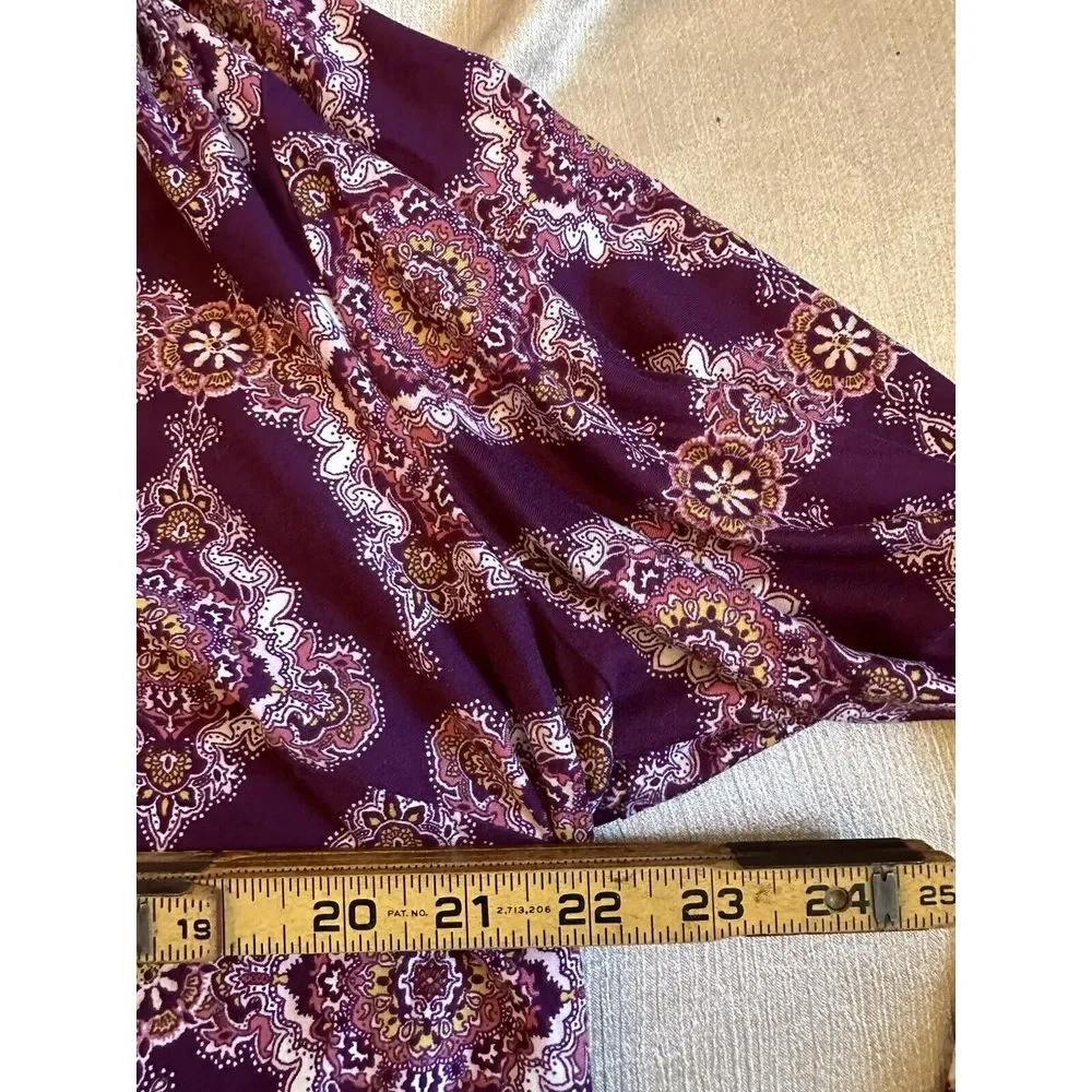 Roz & Ali 2X Plus V-neck Zip 3/4 Bell Sleeve Purple Tunic Top Boho Flowy Stretch - Picture 7 of 8